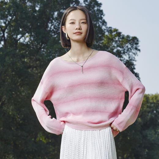 【百图lulu定制】【渐变针织衫】粉条纹 渐变 慵懒 宽松舒适 长袖针织衫 商品图2