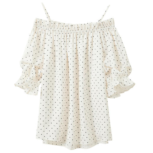 三彩独醒2026夏季新款波点小衫一字领七分袖上衣度假风F 商品图4