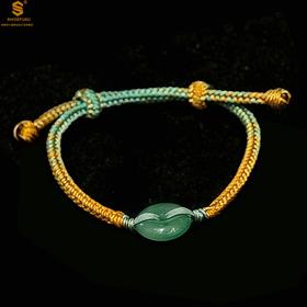 严选 | 香港周六福 A级冰绿非洲翠平安扣古法手编手链 +高定礼盒