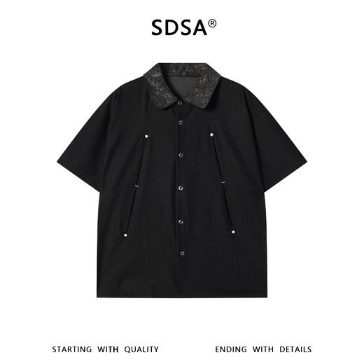 SDSA男装2026新款高贵轻奢韩系铆钉拼接翻领短袖衬衫百搭时尚上衣 商品图0