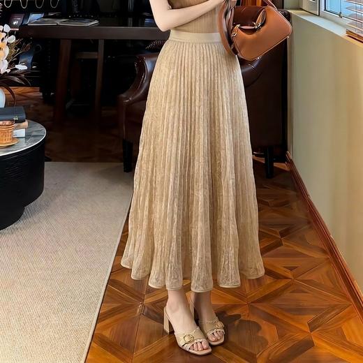 巴塞光影~度假风复古印花压褶大摆半身裙女高腰遮肉显瘦网纱裙 商品图1