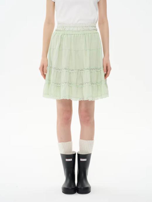 heris/H61122/苹果绿轻盈垂感 花边层次拼接 中长A字蛋糕裙半身裙 商品图0