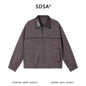 SDSA男装2026新款高贵轻奢美式肌理拼接翻领拉链夹克外套百搭时尚