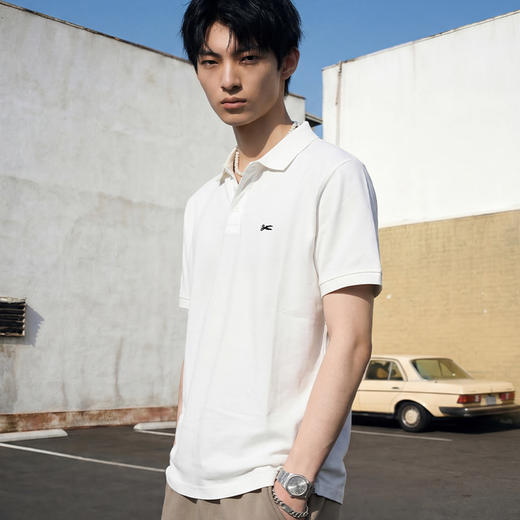 DRONKOO 2026 翻领左胸剪刀刺绣修身短袖T恤 商品图4