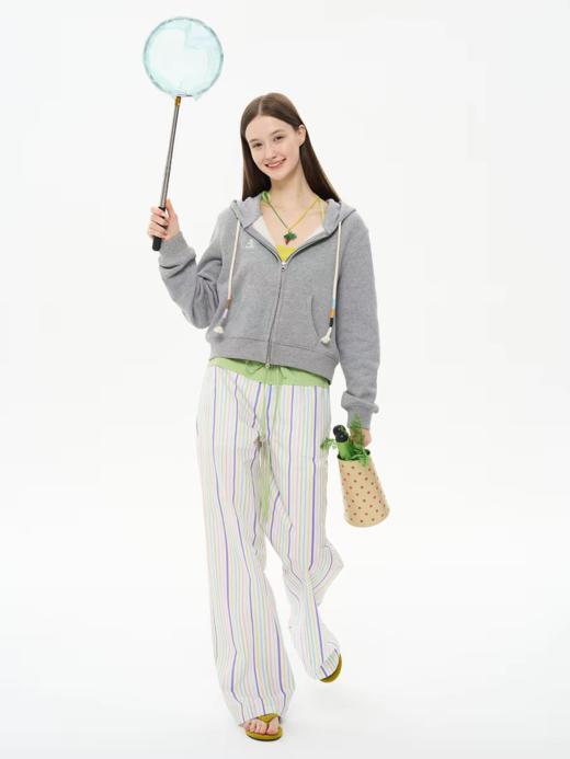 heris/H61130/色彩假日条纹 撞色拼接腰头 窄版直筒中低腰抽绳裤显瘦 商品图2