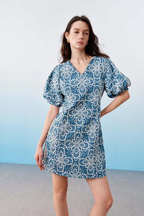 G2000女装SS26商场新款【BLACK】V领丰盈泡泡袖连衣裙61933092 商品图0