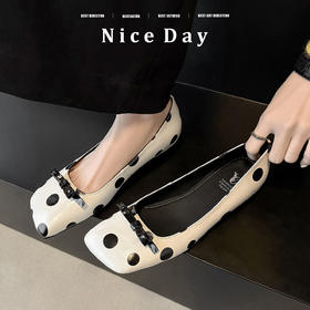 【预售5天】春季新款头层牛皮蝴蝶结波点小清新浅口单鞋&A8767