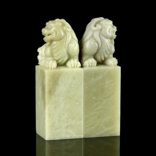 孤品18032青田石情侣对章封门冻石古兽钮 2.5*2.5*7.5cm 商品图1