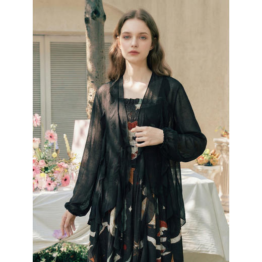 两三事温柔陷阱2026夏季新款休闲度假风荷叶边绑带薄款开衫女宽松 商品图1