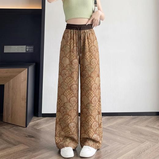 鎏金岁锦~高腰提花休闲长裤女宽松直筒复古时尚印花百搭阔腿裤 商品图1