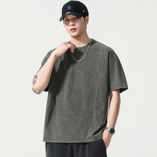 【DYG】大依优型大码男装夏季圆领短袖T恤纯棉重磅美式复古短袖上衣胖子 商品图2