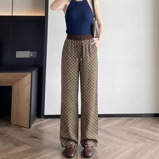 鎏金岁锦~高腰提花休闲长裤女宽松直筒复古时尚印花百搭阔腿裤 商品图3