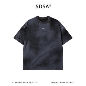 SDSA男装2026新款轻奢国潮复古做旧扎染三粒扣装饰宽松短袖T恤