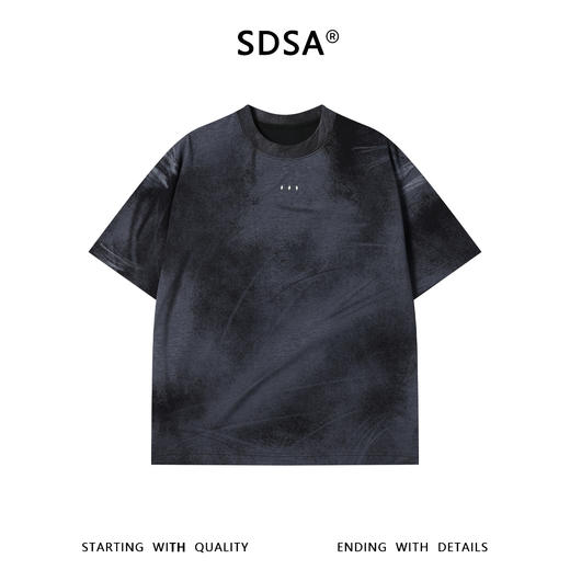 SDSA男装2026新款轻奢国潮复古做旧扎染三粒扣装饰宽松短袖T恤 商品图0
