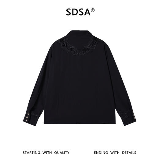 SDSA男装2026新款轻奢法式纯色重工刺绣花卉设计长袖衬衫百搭时尚 商品图1