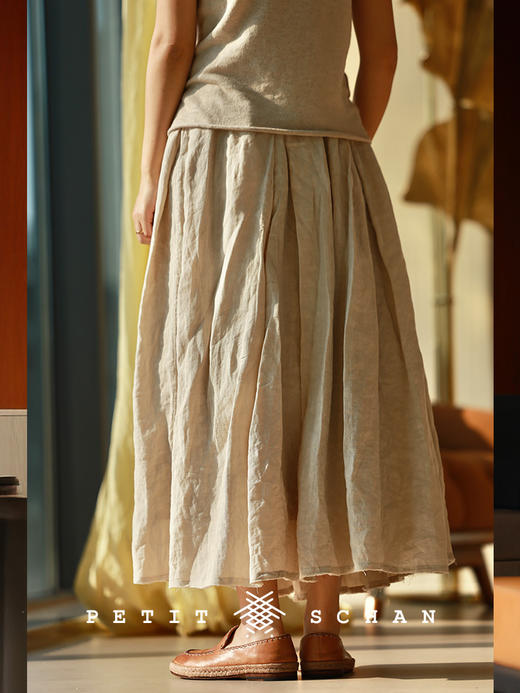 Petit Schan小闪 CLO#1089 Shaped by many strikes 多锤定音 纯亚麻成衣染色松紧腰大伞裙半裙 商品图2