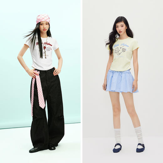 凉感T|森马罗小黑短袖T恤女夏短款修身正肩2026新款趣味显瘦衣服 商品图4