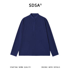 SDSA男装2026新款高贵轻奢潮牌纯色肌理半纽扣立领长袖T恤百搭潮