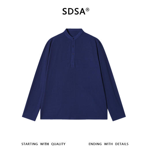 SDSA男装2026新款高贵轻奢潮牌纯色肌理半纽扣立领长袖T恤百搭潮 商品图0