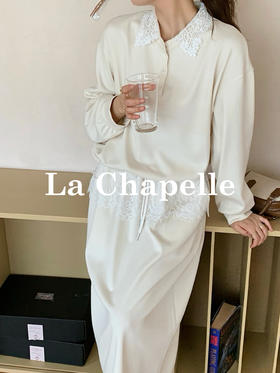 专柜实拍【卫衣+半裙！两件】拉夏贝尔/La Chapelle高知穿搭！蕾丝翻领卫衣/松紧抽绳蕾丝拼接半裙减龄套装