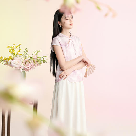 三彩【时夏有风】2026夏季新款新中式上衣雪纺长裙半身裙两件套C 商品图1