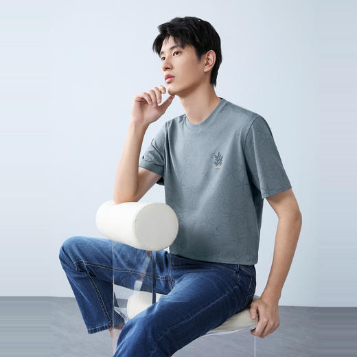 【海洋图案】柒牌男式短袖T恤2026夏季新款凉感抗菌防螨百搭上衣 130T71530 商品图1