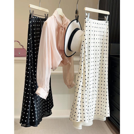 【波点醋酸缎面半身裙】丝滑拼接半身裙 春夏季新款包臀鱼尾裙 开叉长裙 商品图0