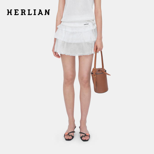 HERLIAN 2026年夏季新品绑带蝴蝶结蕾丝花边A字裙女蛋糕裙短裙 商品图0