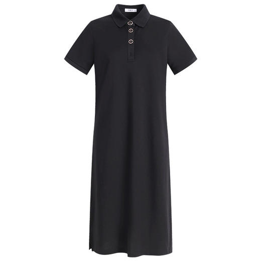 休闲连衣裙女夏季2025新款黑色大码胖mm遮肚显瘦中长款polo领裙子 商品图4