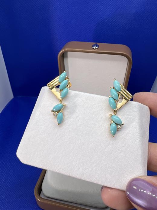 【日本溯源之旅】18k金松石耳夹 设计师特款 原矿美松自然质朴 独特橄榄形群镶设计款 耳坠长度灵动轻盈 弹力双夹 8g（展会产品拍下后不支持7天无理由退换货） 商品图1