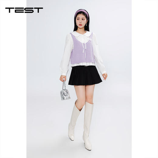 春上新娃娃领拼接蕾丝系带显瘦甜美两件套1261052 商品图1