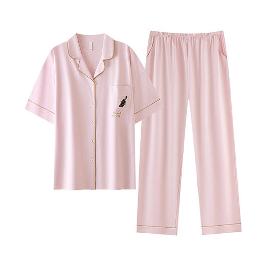 抗菌新疆棉 甜美系春夏季短袖长裤开衫睡衣女拉架纯棉韩版套装 商品图4