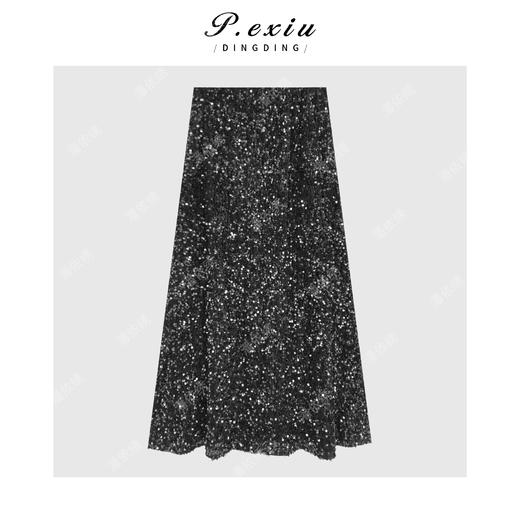 PanYiXiu/潘依绣法式气质高级感丝绒亮片显瘦松紧腰半身裙H2591 商品图1