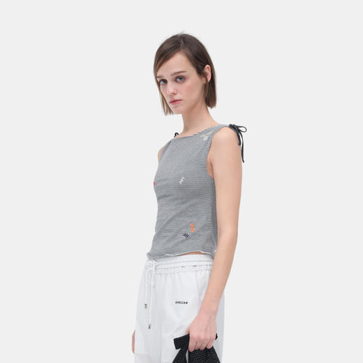 HERLIAN 2026年夏季新品签字系列条纹女士无袖绑带百搭时尚T恤 商品图1