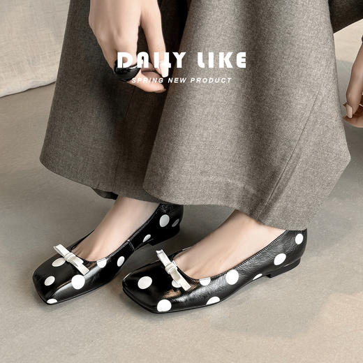 【预售5天】春季新款头层牛皮蝴蝶结波点小清新浅口单鞋&A8767 商品图2