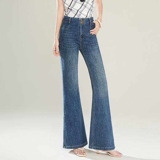 「自」全新升级【铂金会员174/天猫229/差价55】(20007)洛诗琳设计感高腰微喇牛仔裤女2026夏季新款显瘦直筒长裤 商品图3