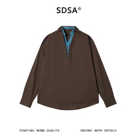 SDSA男装2026新款高贵轻奢韩系撞色拼接翻领长袖衬衫百搭套头上衣