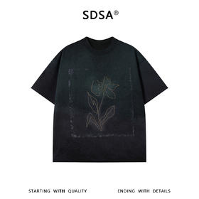 SDSA男装2026新款高贵轻奢潮牌渐变珠子花朵设计圆领短袖T恤百搭