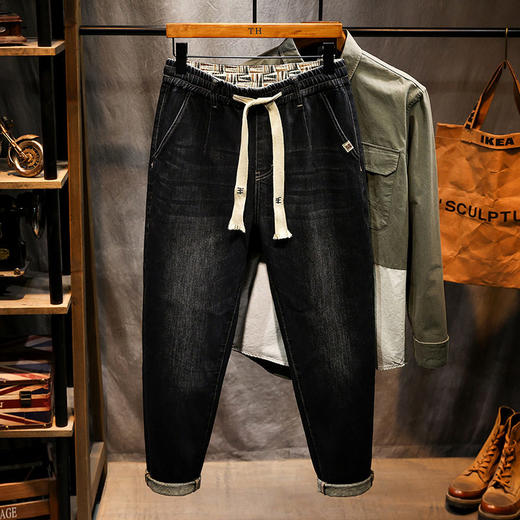 【DYG】大依优型大码男装春秋松紧腰运动哈伦裤牛仔长裤棉质束口小脚裤 商品图1