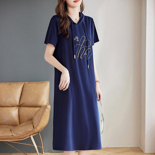 连帽连衣裙女夏2026新款上衣大码女装短袖卫衣休闲中长款t恤裙子 商品图1