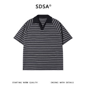 SDSA男装2026新款高贵轻奢潮牌撞色条纹小V翻领短袖T恤百搭时尚
