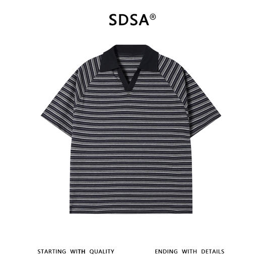 SDSA男装2026新款高贵轻奢潮牌撞色条纹小V翻领短袖T恤百搭时尚 商品图0
