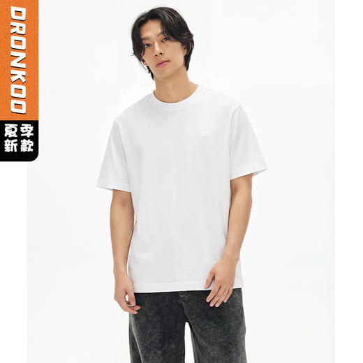 DRONKOO 2026 圆领左胸R刺绣修身短袖T恤 商品图0