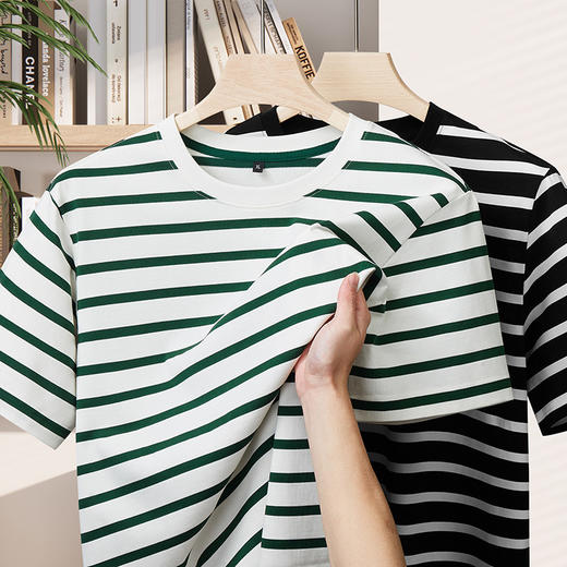 【DDS】大依优型大码男装夏季条纹圆领短袖T恤休闲潮流透气棉质上衣300斤 商品图1