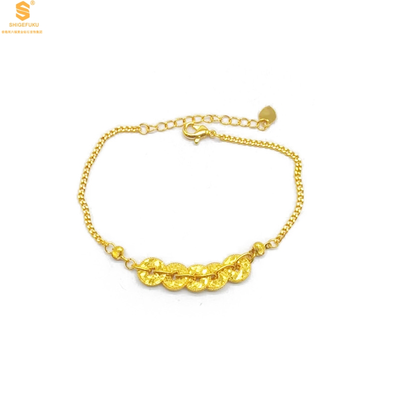 【香港周六福黄金钻石首饰】五帝钱币钱途闪亮CNC微雕K金手链