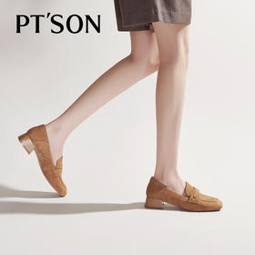 【土豆妈同款】百田森PYQ2C690黑色乐福鞋女粗跟方头法式英伦深口单鞋