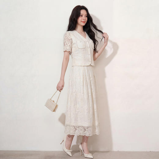 奢姿大码2026夏季重工蕾丝刺绣小香风两件套胖妹妹遮肉气质套装9962960128 商品图2