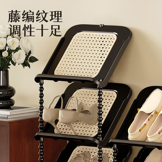 「藤编纹~中古风鞋架」倾斜鞋架多层家用省空间玄关收纳整理置物架中古风多功能简易鞋架 商品图3