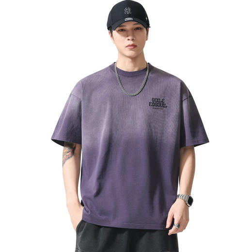 【DYG】大依优型大码男装夏季圆领短袖T恤水洗印花渐变色宽松休闲上衣 商品图4