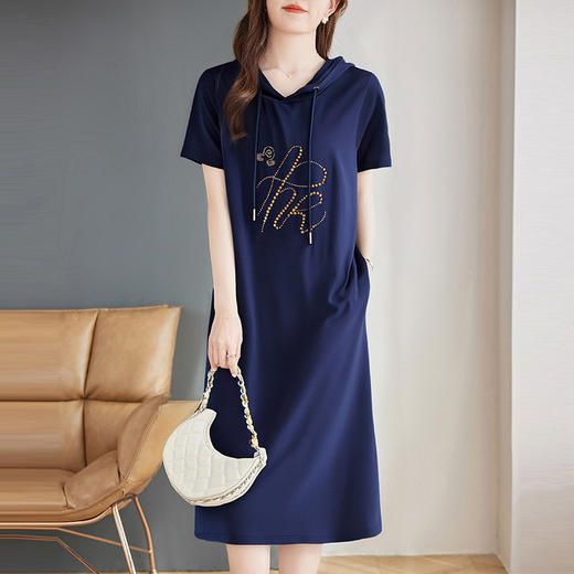 连帽连衣裙女夏2026新款上衣大码女装短袖卫衣休闲中长款t恤裙子 商品图0